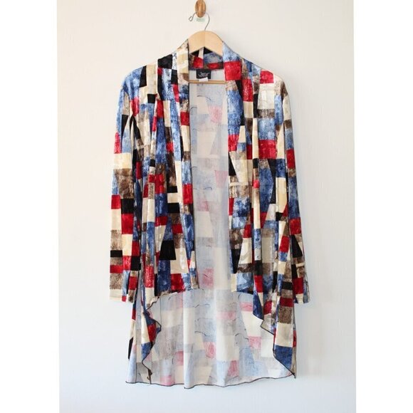 Jostar Abstract Velvet Women's Cardigan Size M Open front Color Block Multicolor - Picture 5 of 7